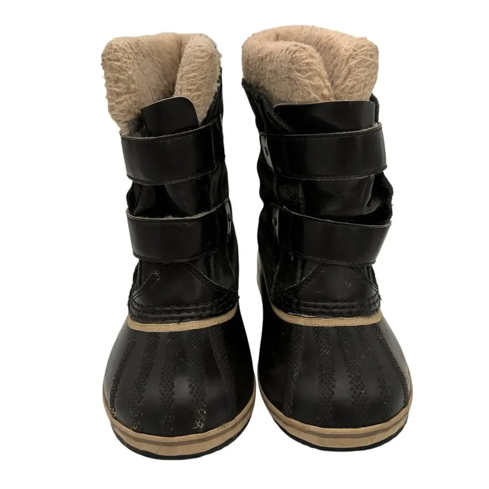 Sorel Youth Pac Strap Black Suede Waterproof Snow Boots Size 11